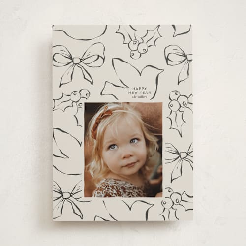 This is a chardonnay holiday photo cards with standard by Anna Elder called holiday bits printing on recycled smooth signature in standard