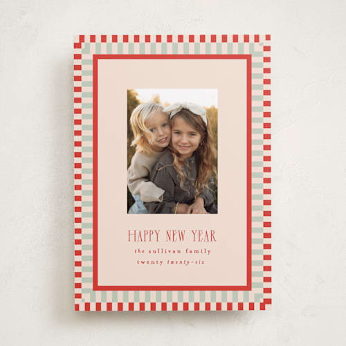 This is a tomato holiday photo cards with standard by Julie Murray called modern plaid printing on recycled smooth signature in standard