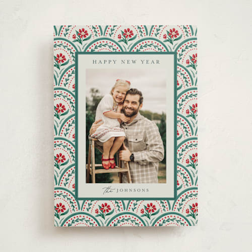 This is a emerald holiday photo cards with standard by Chris Griffith called tapestry holiday printing on recycled smooth signature in standard