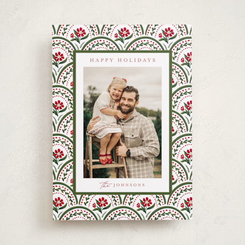 This is a snow holiday photo cards with standard by Chris Griffith called tapestry holiday printing on recycled smooth signature in standard