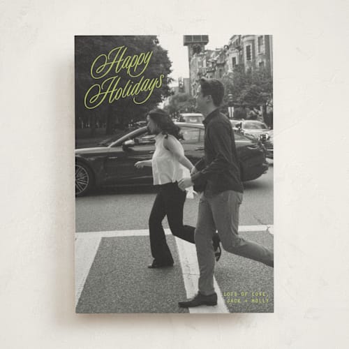 This is a mistletoe glow holiday photo cards with standard by JoAnn Jinks called neon vintage printing on recycled smooth signature in standard