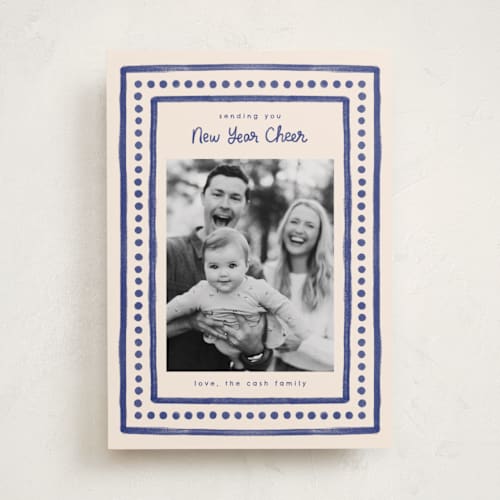This is a azure holiday photo cards with standard by Megan Cash called textiles printing on recycled smooth signature in standard