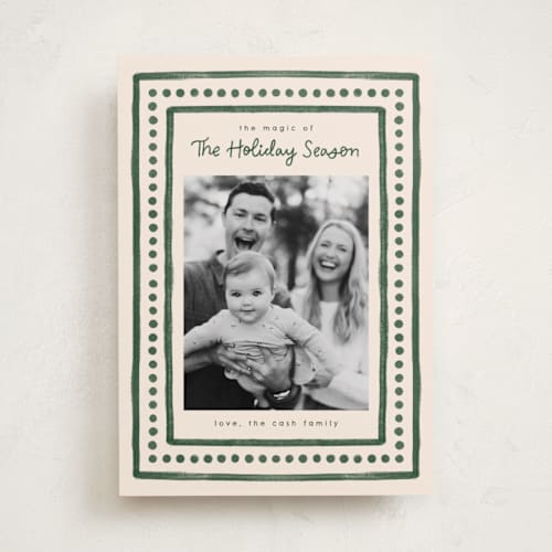 This is a evergreen holiday photo cards with standard by Megan Cash called textiles printing on recycled smooth signature in standard