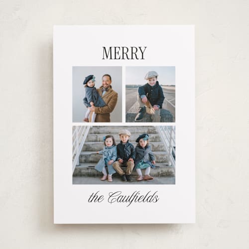 This is a icicle holiday photo cards with standard by Kamala Nahas called classic merry triple printing on recycled smooth signature in standard