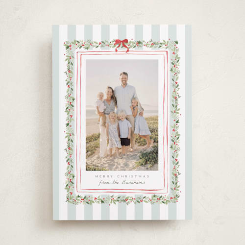 This is a winter mint holiday photo cards with standard by Everett Paper Goods called coastal garland printing on recycled smooth signature in standard