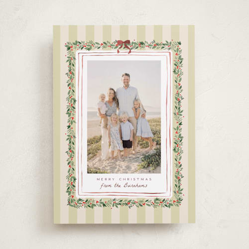 This is a pear holiday photo cards with standard by Everett Paper Goods called coastal garland printing on recycled smooth signature in standard