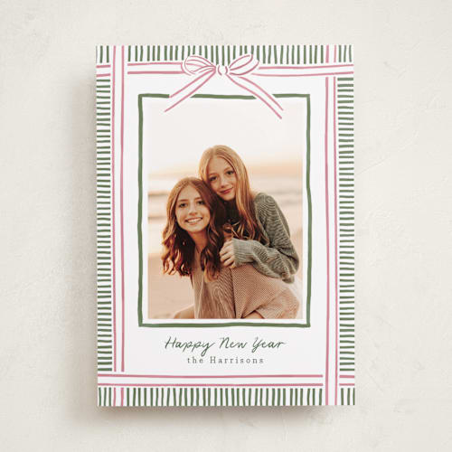 This is a pink sand holiday photo cards with standard by Chris Griffith called holiday wrap printing on recycled smooth signature in standard
