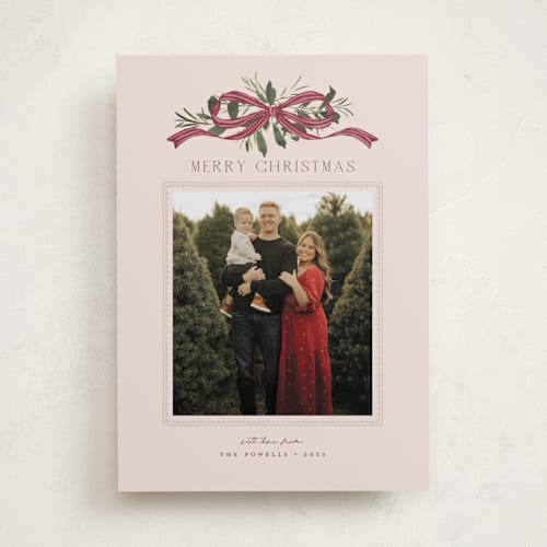 This is a mulberry holiday photo cards with standard by Everett Paper Goods called greenery swag printing on recycled smooth signature in standard