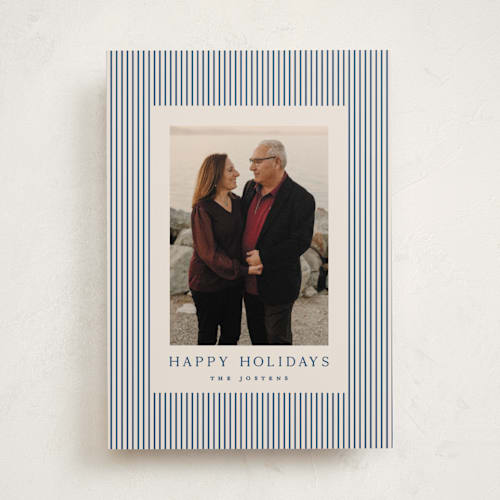 This is a navy holiday photo cards with standard by Kristie Kern called the prep printing on recycled smooth signature in standard