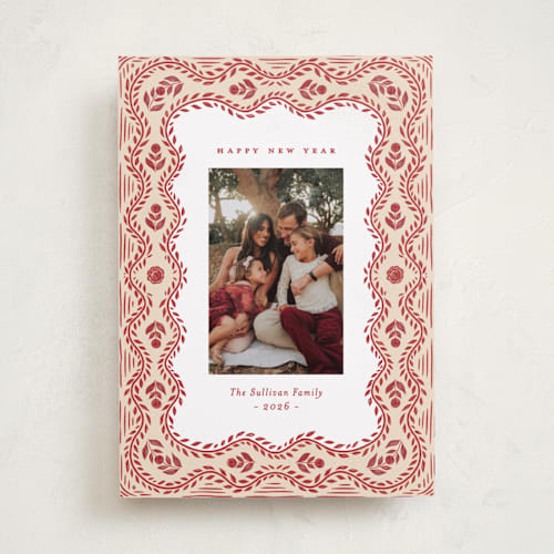 This is a peppermint holiday photo cards with standard by Julie Murray called cottage scallop printing on recycled smooth signature in standard