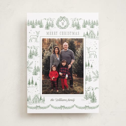 This is a forest holiday photo cards with standard by Petra Kern called winter mountain tale printing on recycled smooth signature in standard