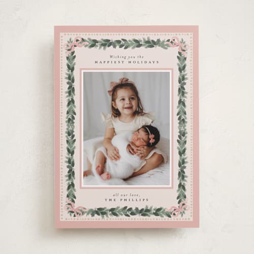 This is a blush holiday photo cards with standard by Itsy Belle Studio called sugarpine printing on recycled smooth signature in standard