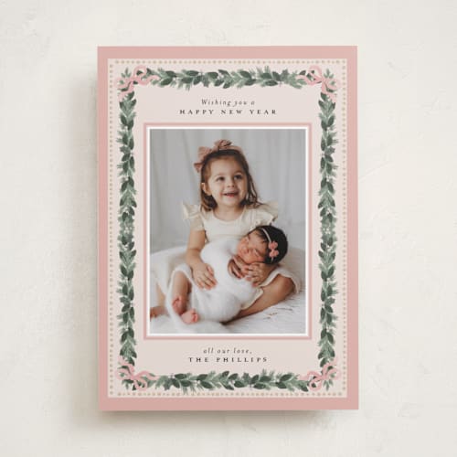 This is a blush holiday photo cards with standard by Itsy Belle Studio called sugarpine printing on recycled smooth signature in standard