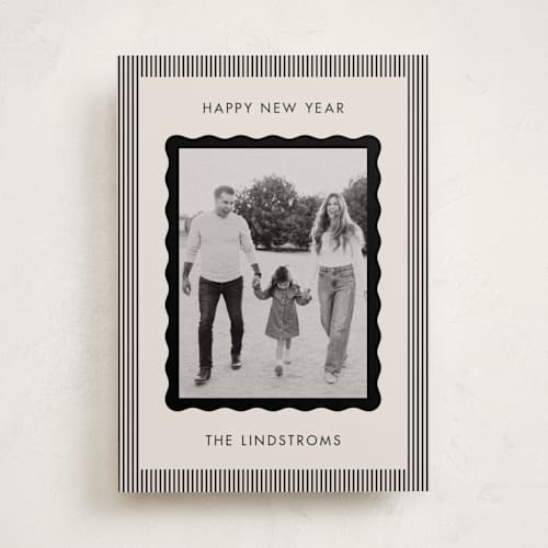 This is a coal holiday photo cards with standard by Kelly Schmidt called wavy edge printing on recycled smooth signature in standard