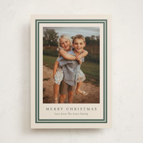 This is a tree holiday photo cards with standard by Carolyn MacLaren called preppy frame printing on recycled smooth signature in standard