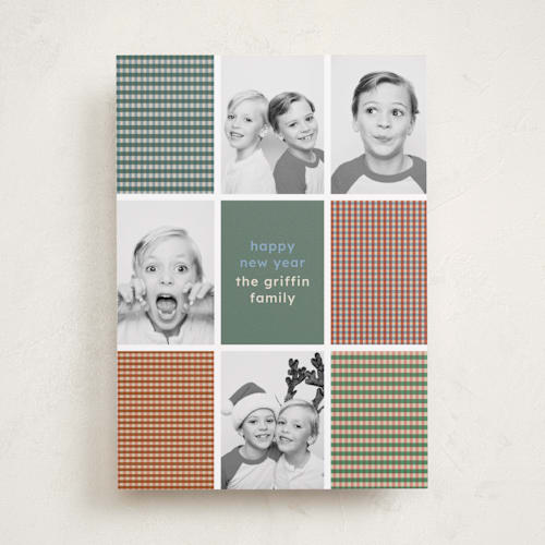 This is a fruitcake holiday photo cards with standard by Kelly Watkins called modern plaid printing on recycled smooth signature in standard