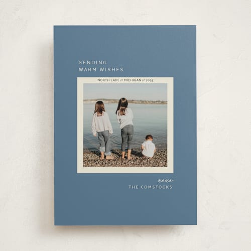 This is a french blue holiday photo cards with standard by Sarah Brown called vacation snapshot printing on recycled smooth signature in standard