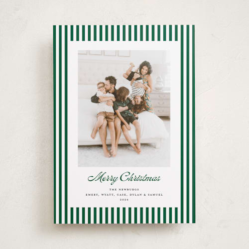 This is a pine holiday photo cards with standard by Erika Firm called mini cabana stripes printing on recycled smooth signature in standard