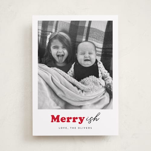 This is a holly holiday photo cards with standard by Carrie ONeal called festive-ish printing on recycled smooth signature in standard