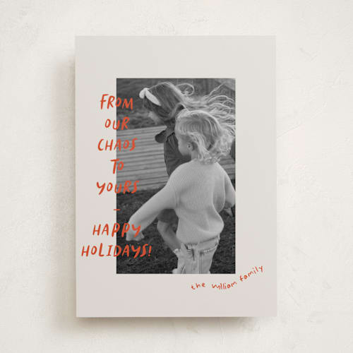 This is a crimson holiday photo cards with standard by Vera Lim called happy chaos printing on recycled smooth signature in standard