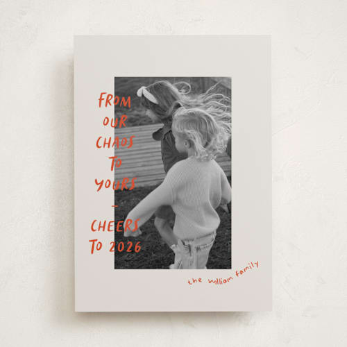 This is a crimson holiday photo cards with standard by Vera Lim called happy chaos printing on recycled smooth signature in standard