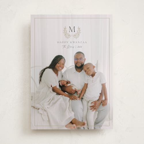 This is a mocha kwanzaa cards with standard by Elan Studio called elegant monogram printing on recycled smooth signature in standard