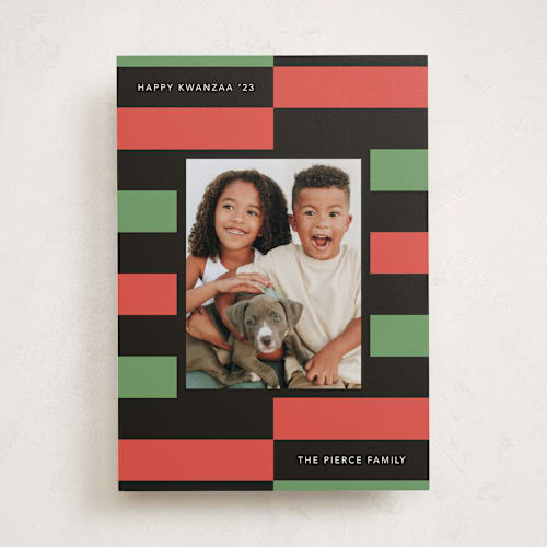 This is a holly kwanzaa cards with standard by letterfix called kwanzaa keys printing on recycled smooth signature in standard