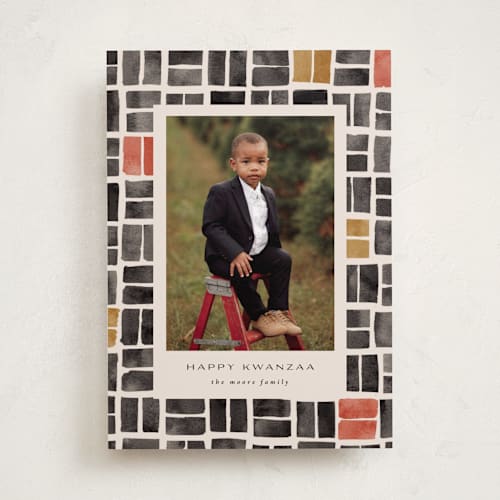 This is a licorice kwanzaa cards with standard by Corinne Malesic called kwanzaa tiles printing on recycled smooth signature in standard