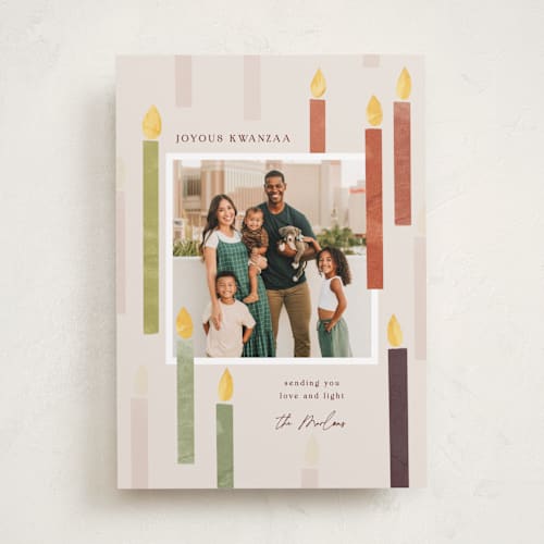 This is a vanilla kwanzaa cards with standard by Pati Cascino called candles of light printing on recycled smooth signature in standard