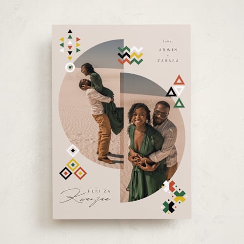 This is a taupe kwanzaa cards with standard by fatfatin called kwanzaa deco geo printing on recycled smooth signature in standard