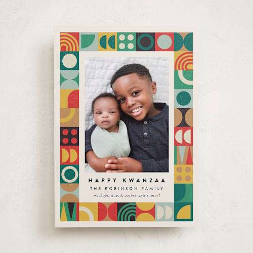 This is a sunset kwanzaa cards with standard by Maria Alou called modern kwanzaa printing on recycled smooth signature in standard