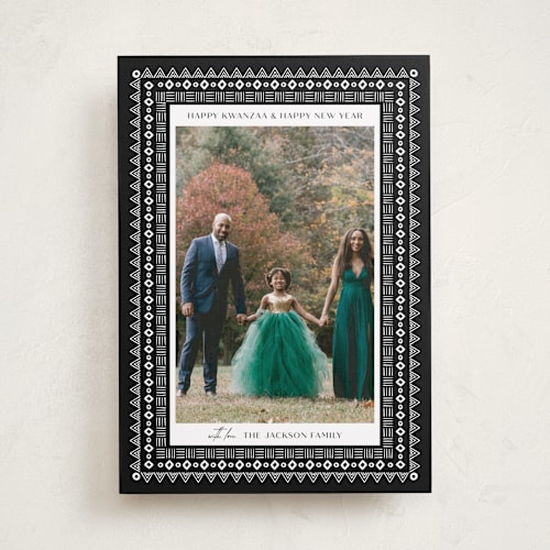 This is a midnight kwanzaa cards with standard by Nam Bourassa called kwanzaa decorative frame printing on recycled smooth signature in standard