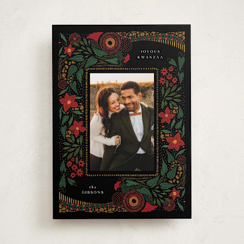 This is a rose kwanzaa cards with standard by Grae called festive flora printing on recycled smooth signature in standard
