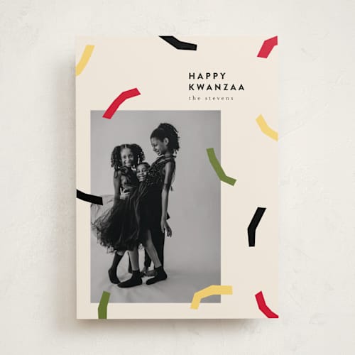 This is a cream kwanzaa cards with standard by Iveta Angelova called abstract confetti printing on recycled smooth signature in standard