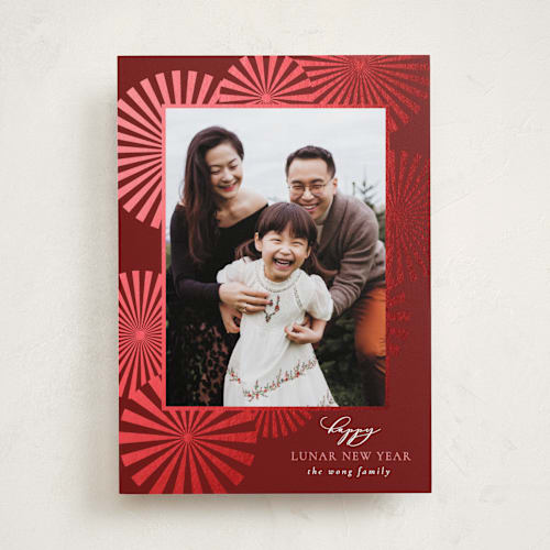 This is a cherry chinese new year cards with foil pressed by Monika Drachal called lunar burst printing on recycled smooth signature in standard