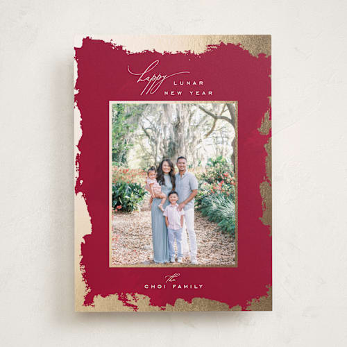 This is a maple leaf chinese new year cards with foil pressed by Nicoletta Savod called golden frame printing on recycled smooth signature in standard