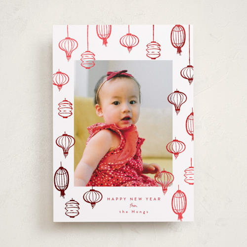 This is a peace chinese new year cards with foil pressed by Tamara Hilje called sketched lanterns printing on recycled smooth signature in standard