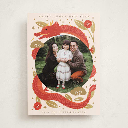This is a cream chinese new year cards by Cindy Chu called year of dragon printing on recycled smooth signature in standard