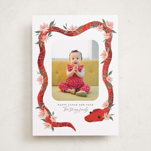 This is a blossom chinese new year cards with standard by Jackie Crawford called little new year snake printing on recycled smooth signature in standard