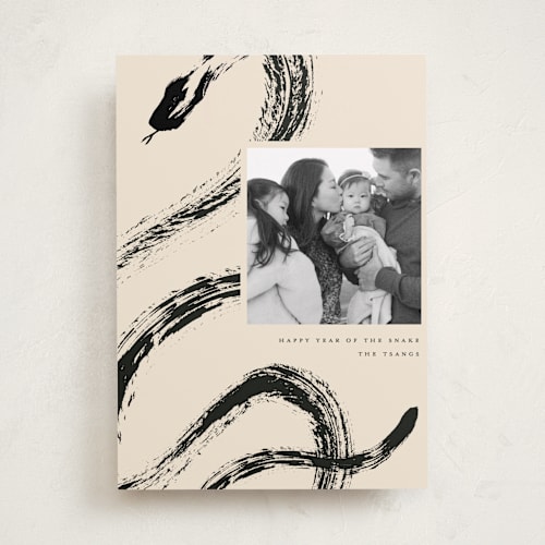 This is a tea chinese new year cards with standard by Vivian Yiwing called ink snake printing on recycled smooth signature in standard