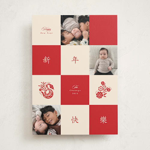 This is a gladiolus chinese new year cards by Vivian Yiwing called lunar snake blocks printing on recycled smooth signature in standard