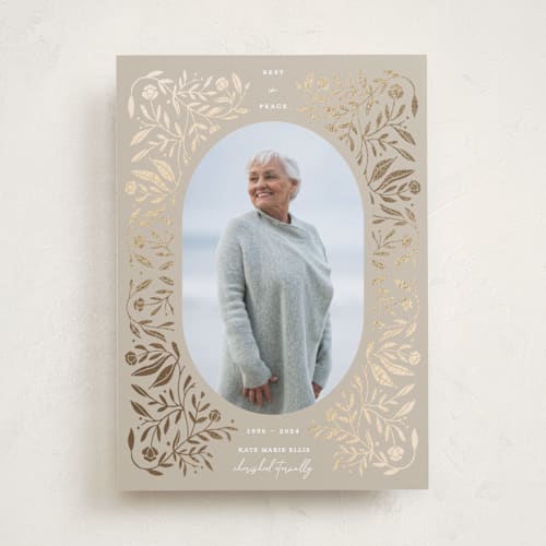 This is a biscotti memorial cards with foil pressed by Susan Zinader called golden botanical frame printing on recycled smooth signature in standard