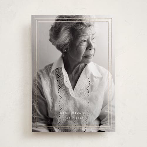 This is a cream memorial cards with foil pressed by Ani Somi called triple frame printing on recycled smooth signature in standard