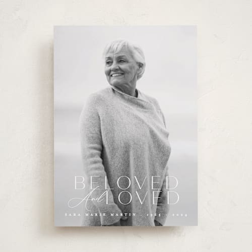 This is a snow memorial cards with standard by Angela Thompson called namesake printing on recycled smooth signature in standard