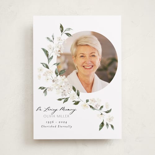 This is a porcelain memorial cards with standard by Itsy Belle Studio called sweeping vine printing on recycled smooth signature in standard