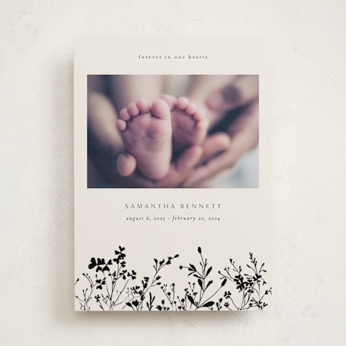 This is a almond memorial cards with standard by Stephanie Hawkes called botanical base printing on recycled smooth signature in standard