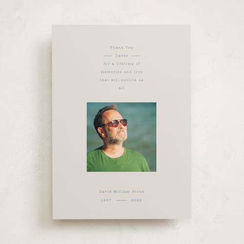 This is a mist memorial cards with standard by Baumbirdy called thank you printing on recycled smooth signature in standard