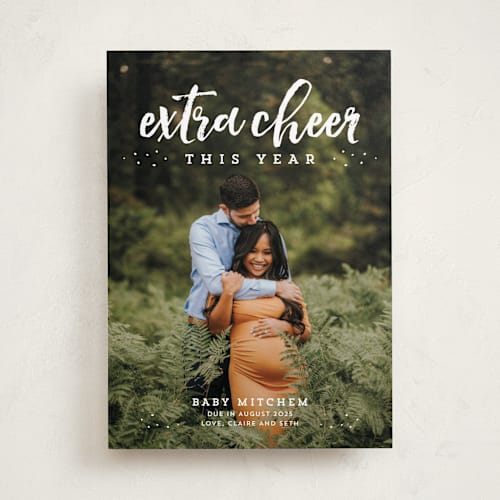 This is a cloud pregnancy announcements with standard by Lea Delaveris called extra cheer this year printing on smooth signature in standard