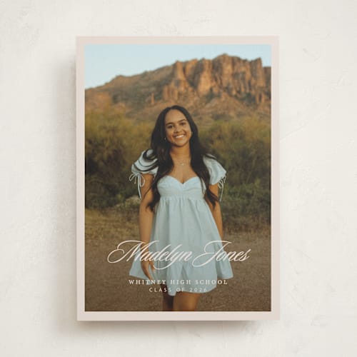 This is a sand graduation announcements with standard by Megan Cash called fluid printing on recycled smooth signature in standard