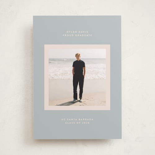 This is a sky graduation announcements with standard by JoAnn Jinks called minimal printing on recycled smooth signature in standard